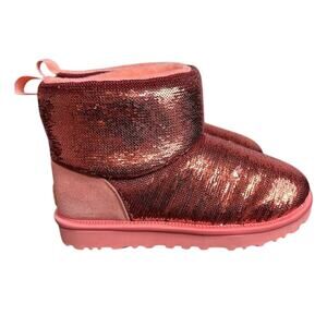 UGG Women's Classic Mini Mirror Ball Boots Pink Sequin Ankle Booties Size 8